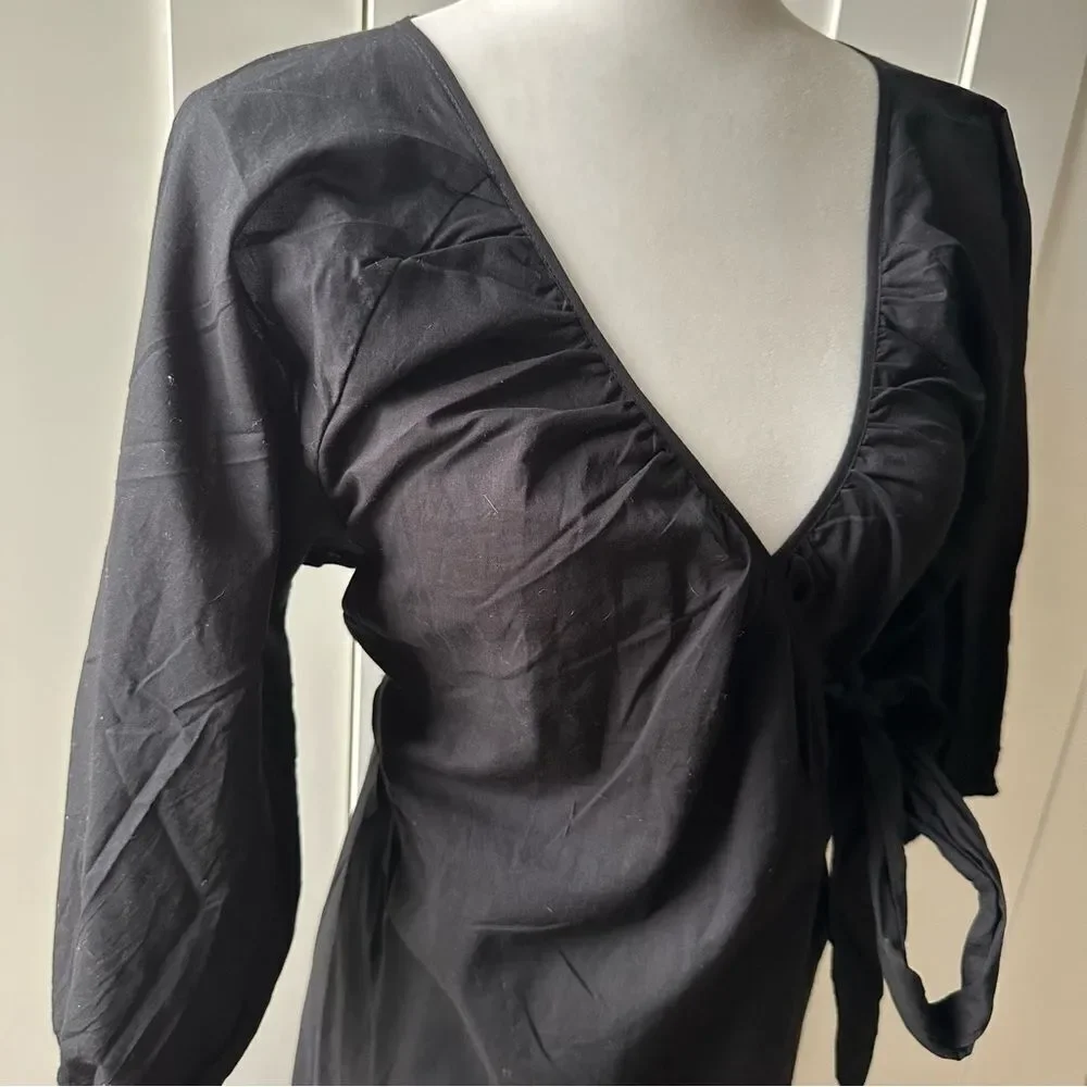 Modern Citizen | Opal Puff Sleeve Wrap Dress | Black Small S